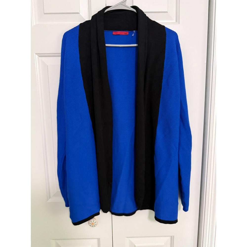 Red Brand Womens Cardigan Size L Blue Black Open‎ Front Long Sleeve Sweater